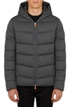Save The Duck Angyy Hooded Technical Puffer Jacket In Charcoal Grey Melange