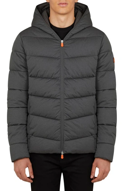 Save The Duck Angyy Hooded Technical Puffer Jacket In Charcoal Grey Melange