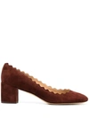 Chloé Women's Lauren Scalloped Block Heel Pumps In Brown