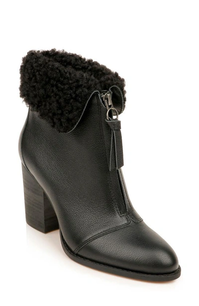 Splendid Women's Kiley Faux Fur Collar High Heel Booties In Black Leather