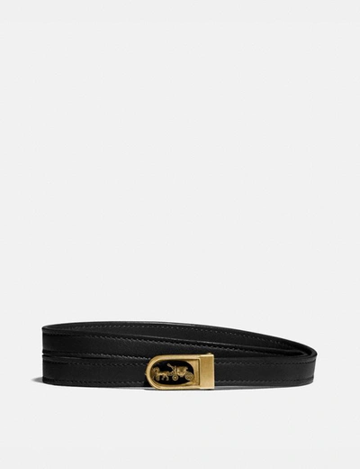 Coach Horse And Carriage Buckle Belt, 15mm In Brass/black