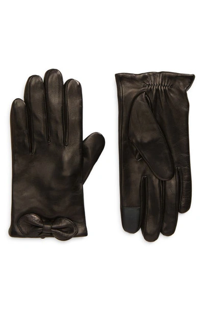 Kate Spade Logo Bow Leather Tech Gloves In Black