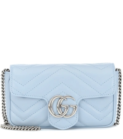 Gucci Super Mini Gg Matelasse Leather Crossbody Bag In Blue