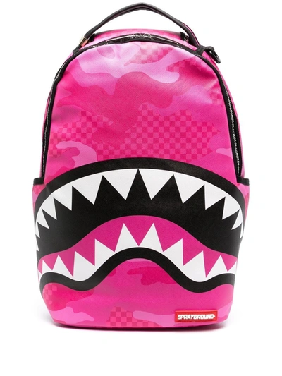 Sprayground Backpack In Vegan Leather With Shark Print In Pink