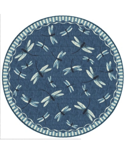 Liora Manne Carmel Dragonfly 7'10" X 7'10" Round Rug In Navy