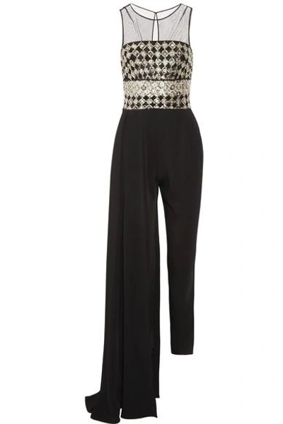 Zuhair Murad - Layered Embellished Tulle And Silk-cady Jumpsuit - Black