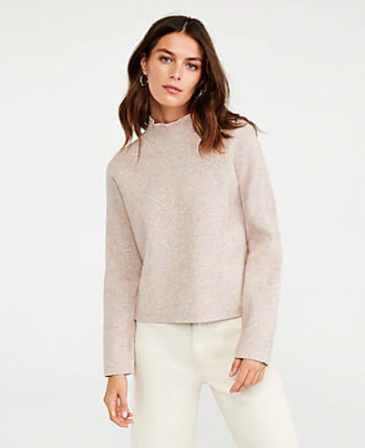 Ann Taylor Cropped Mock Neck Sweater In Maple Heather