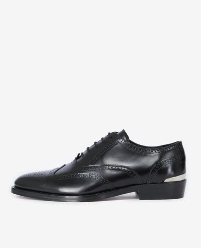 The Kooples Black Leather Oxfords With Silver Detail