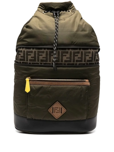 Fendi Ff-logo Backpack In Khaki,brown,black