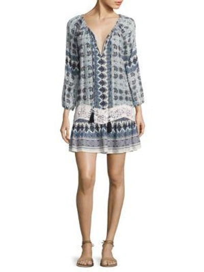 Christophe Sauvat Collection Printed Cotton Mini Dress In Blue