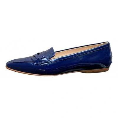 Pre-owned Tod's Patent Leather Flats In Navy