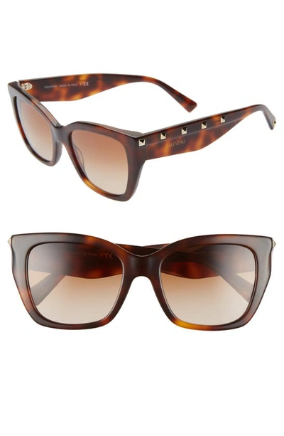 Valentino 53mm Rockstud Cat Eye Sunglasses In Brown/ Havana