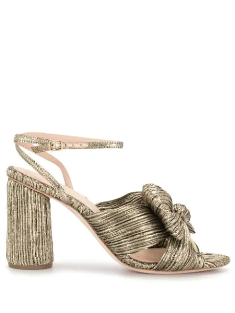Loeffler Randall Camellia Gold Pleated Bow Heel With Ankle Strap 