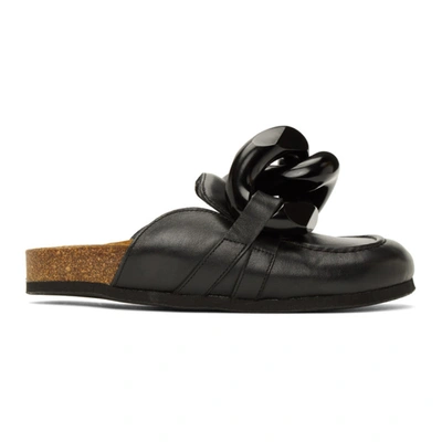 Jw Anderson Chain-trimmed Leather Slippers In Black
