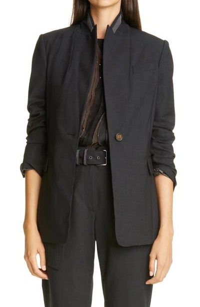 Brunello Cucinelli Monili Stand Collar Wool Blend Jacket In Onyx