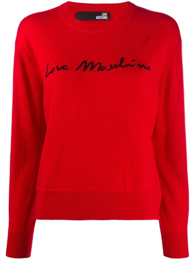 Love Moschino Sweater Logo Jacquard Crewneck In Red