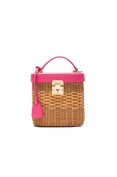 Mark Cross Benchley Textured Leather-trimmed Rattan Shoulder Bag In Neutrals,pink
