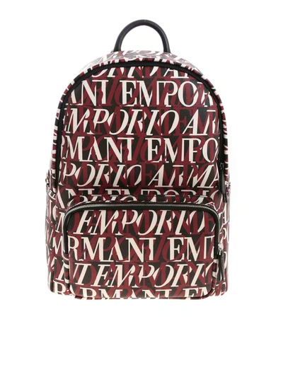 Emporio Armani Contrasting Logo Pattern Backpack In Black In Red / Black