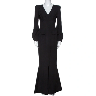 Pre-owned Alexander Mcqueen Black Silk Long Sleeve Peplum Gown S