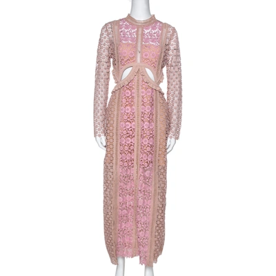 Pre-owned Self-portrait Beige & Pink Floral Lace Payne Cutout Dress M