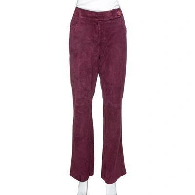 Pre-owned Dior Bordeaux Suede Flared Trousers M In Burgundy