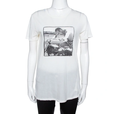 Pre-owned Dolce & Gabbana Off White Steve Mcqueen Print Cotton & Silk T-shirt M In Cream