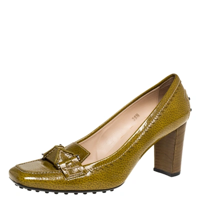 Pre-owned Tod's Yellow/green Patent Leather Square Toe Loafer Pumps Size 39.5