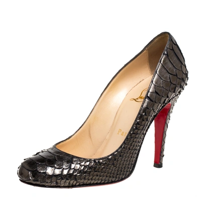 Pre-owned Christian Louboutin Metallic Olive Green Python Leather Fifi Pumps Size 35