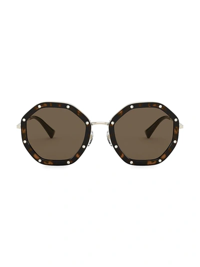Valentino Garavani 55mm Embellished Octagonal Sunglasses In Havana/brown