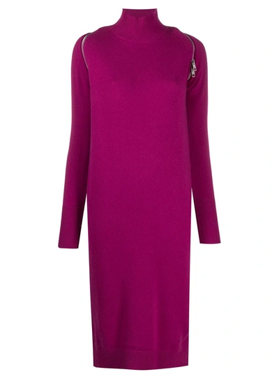 Diesel Zip Reveal Roll Neck Knit Dress In Pink