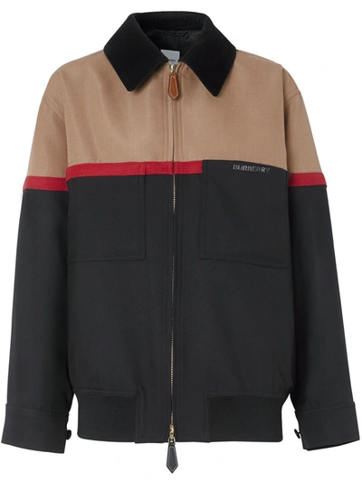 Burberry Colour Block Wool Harrington Jacket In Brown