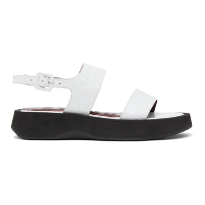 Staud Nicky Croc-embossed Leather Platform Slingback Sandals In Fresh White Faux Croc Black