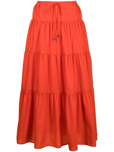 Staud Sea Banded Cotton-blend Skirt In Red