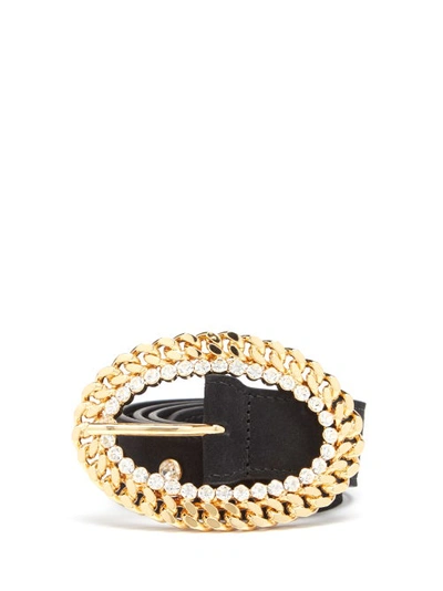 Alessandra Rich Women's Crystal Gold-tone Chain Leather Belt In Black