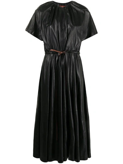 Altuzarra Romy Belted Gathered Leather Midi Dress In Black