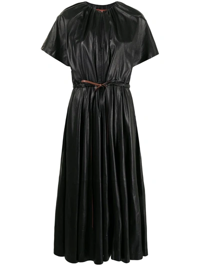Altuzarra Romy Belted Gathered Leather Midi Dress In Black | ModeSens