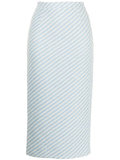 Alessandra Rich Striped Cotton-blend Tweed Pencil Skirt In Blue