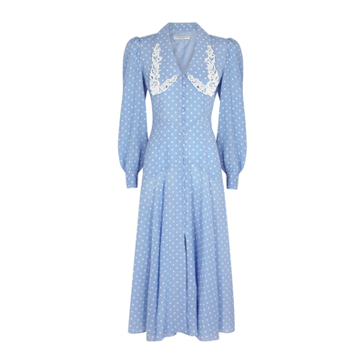 Alessandra Rich Polka Dot-print Midi Dress In 蓝色