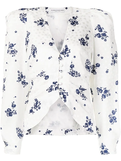 Alessandra Rich Women's Rose-printed Silk Collarless Jacket In Blue