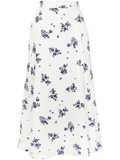 Alessandra Rich Floral-print Silk-jacquard Midi Skirt In Blue