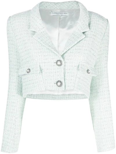 Alessandra Rich Cropped Embellished Sequined Wool-blend Tweed Jacket In Mint