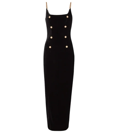 Alessandra Rich Chain And Button-embellished Velvet Midi Dress In Black