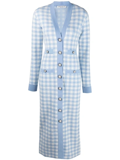 Alessandra Rich Women's Gingham Cotton Blend Knitted Long Sleeved Dress In Blue