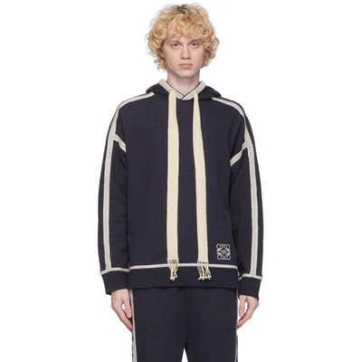 Loewe Navy And Off-white Anagram Embroidered Hoodie In 3961 Navy