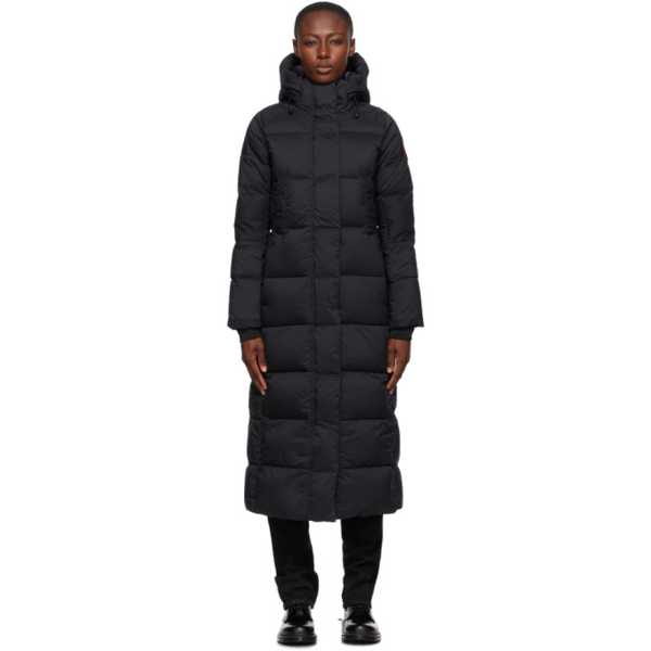 womens black hooded down jacket