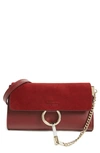 Chloé Mini Faye Suede & Leather Wallet On A Chain In Plum
