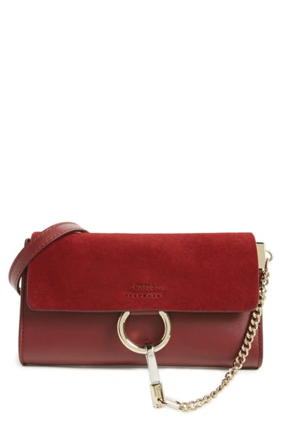 Chloé Mini Faye Suede & Leather Wallet On A Chain In Plum
