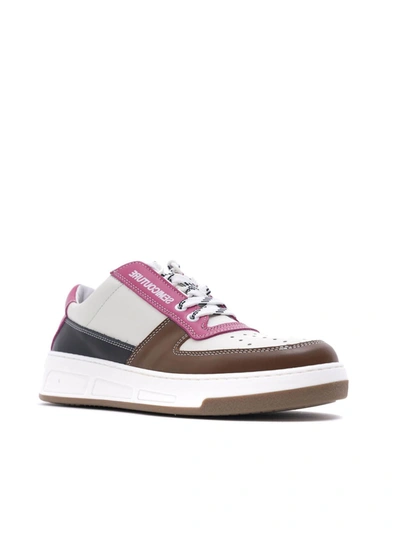 Semicouture Leather Sneakers In Ivory And Fuchsia In White