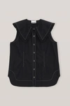Ganni Cotton Sleeveless Shirt In Black