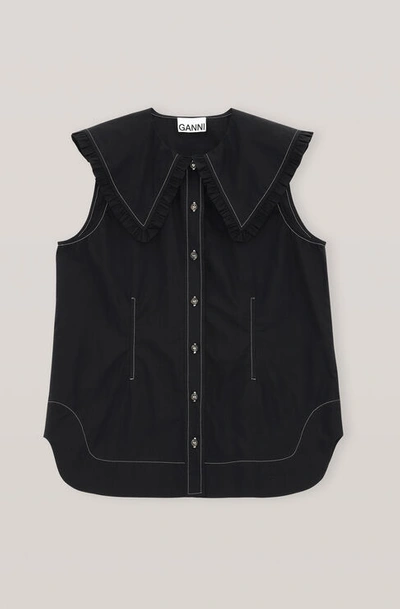 Ganni Cotton Sleeveless Shirt In Black